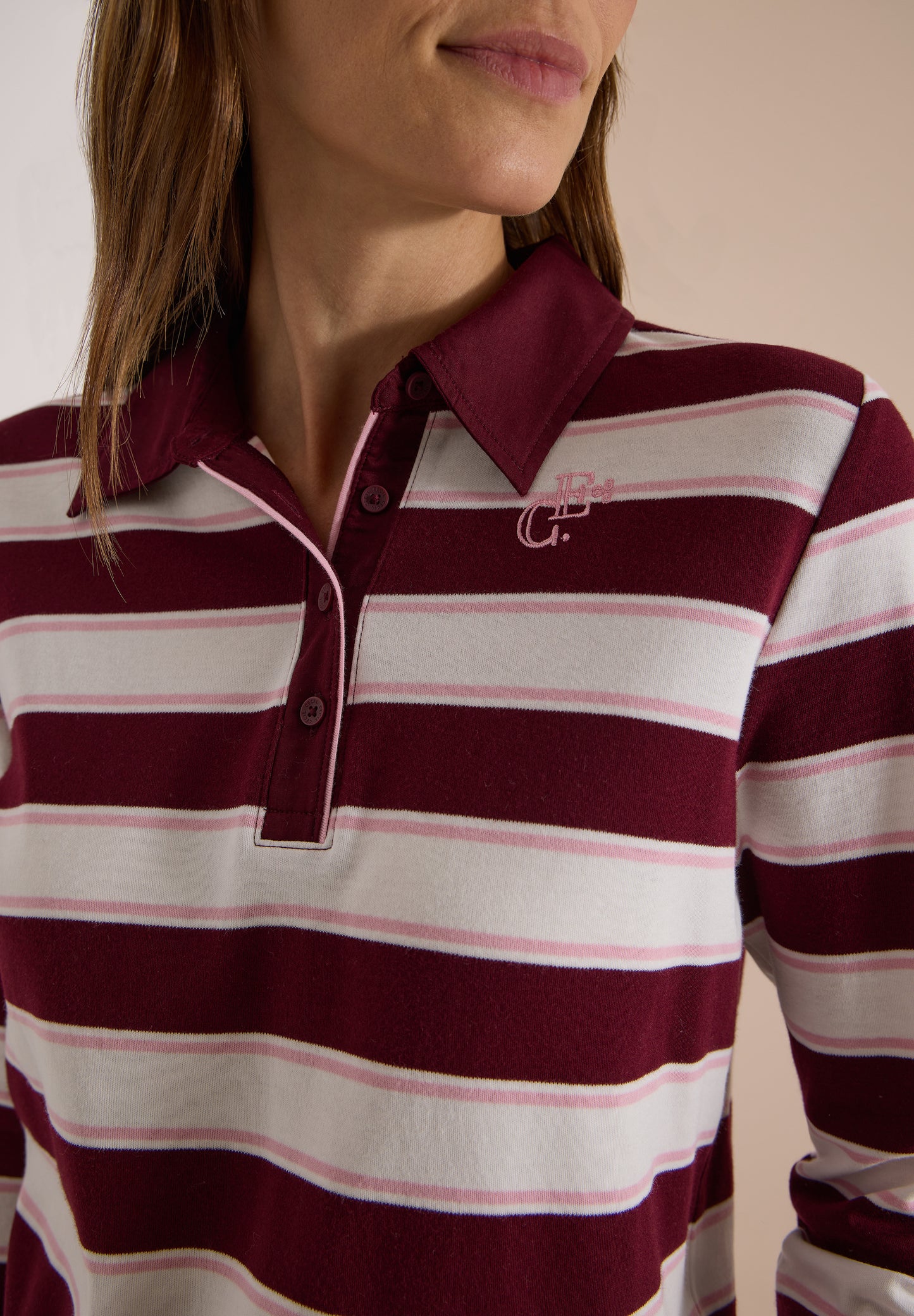 CECIL - Langarm Poloshirt mit Knöpfen - Farbe: red wine