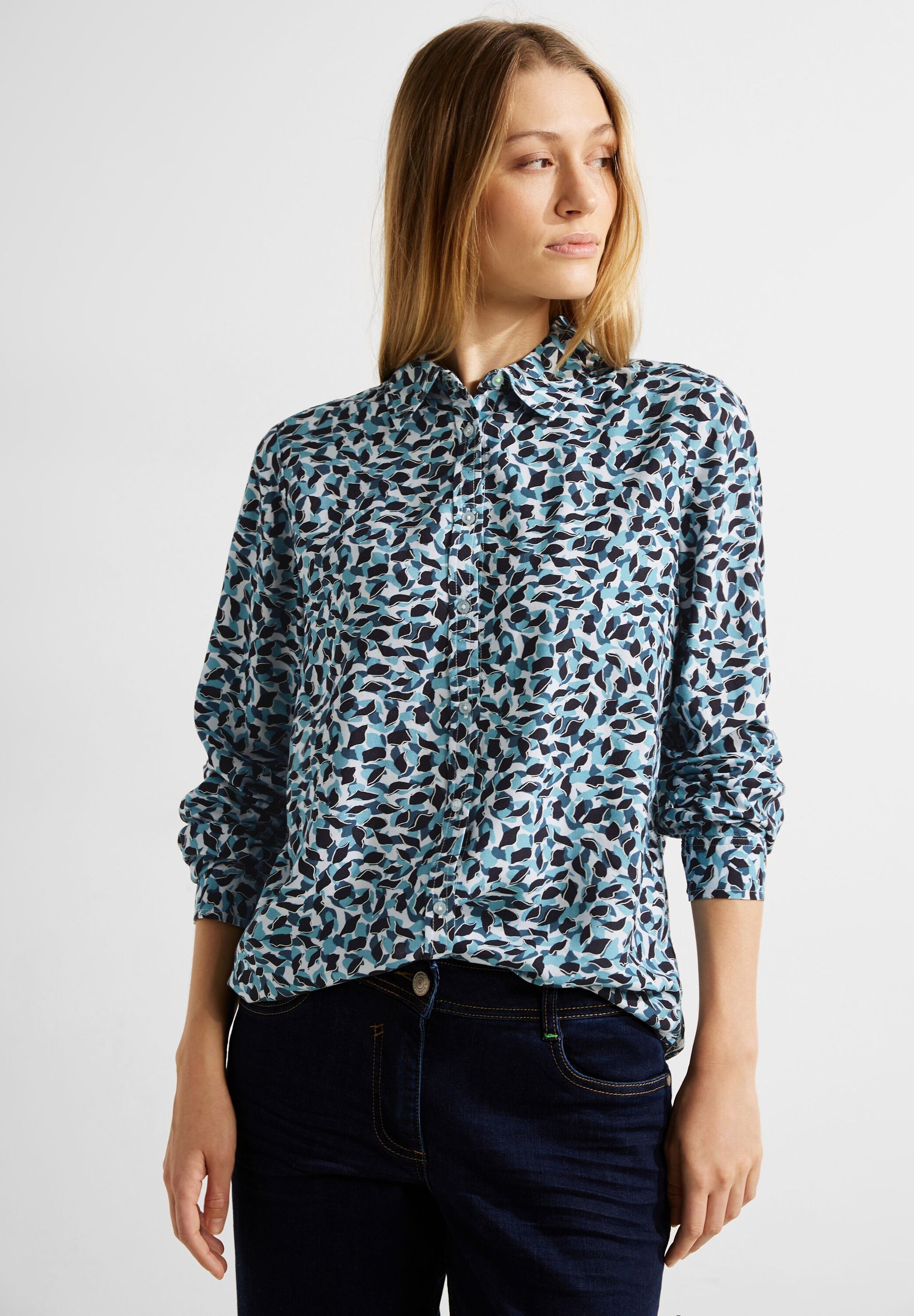 petrol strong Print mit Farbe: TWISTY - - Mode blue Bluse grafischem – CECIL