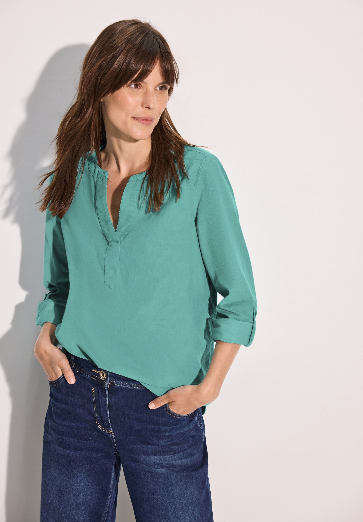 CECIL Cord-Bluse in Unifarbe - Farbe: adriatic green