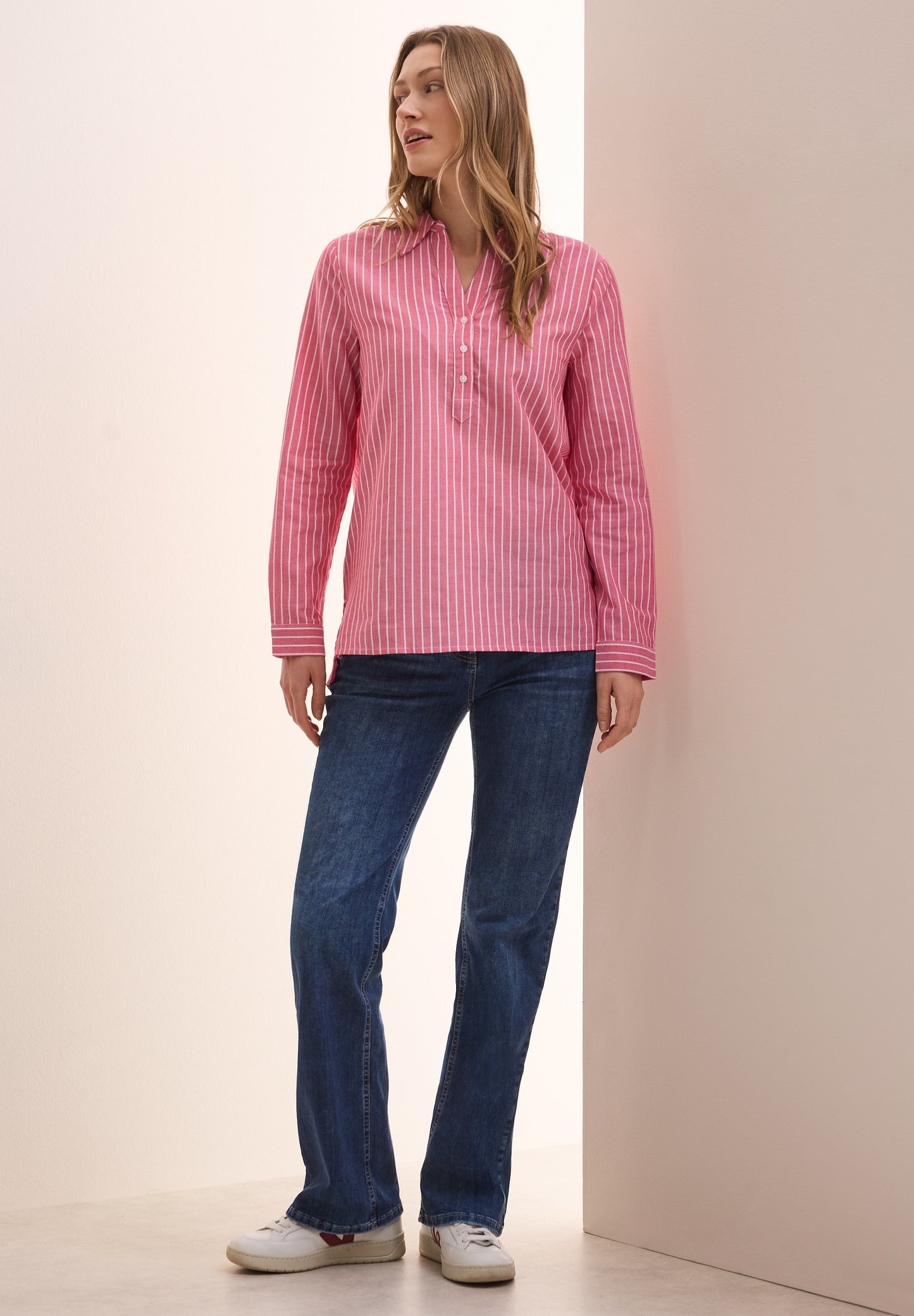 CECIL Damen gestreifte Oxford Bluse - Farbe: rot