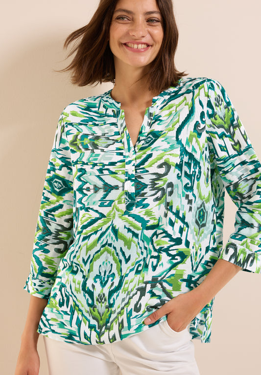 CECIL Gemusterte Leinenmix-Bluse - Farbe: green lagoon
