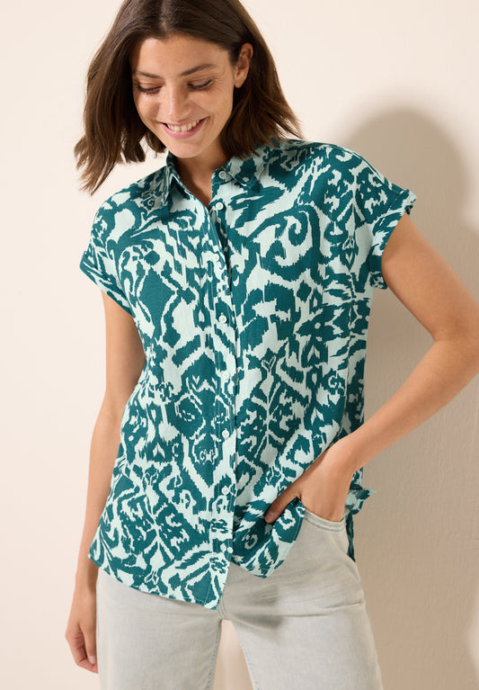 CECIL Gemusterte Leinen-Bluse - Farbe: green lagoon