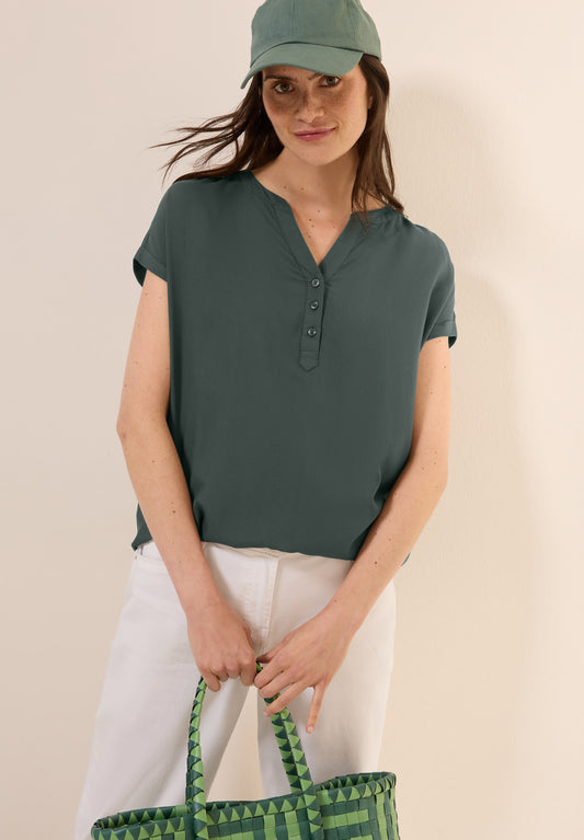 CECIL Kurzarmbluse in Unifarbe - Farbe: dark balmy khaki