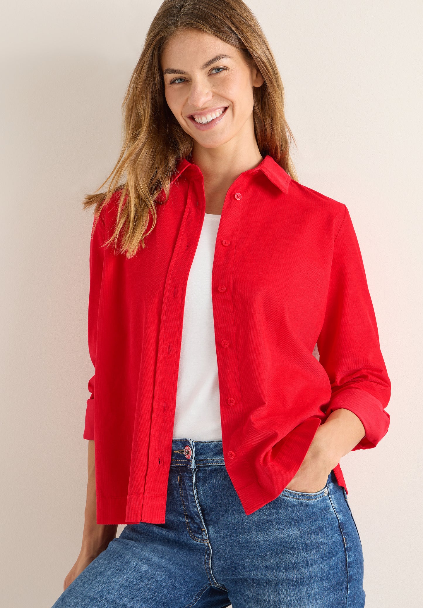 CECIL Cord Hemdbluse - Farbe: fiery red