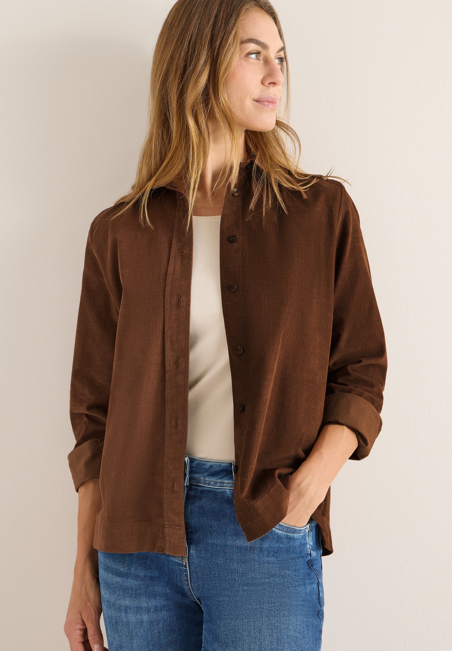 CECIL Cord Hemdbluse - Farbe: mocha caramel