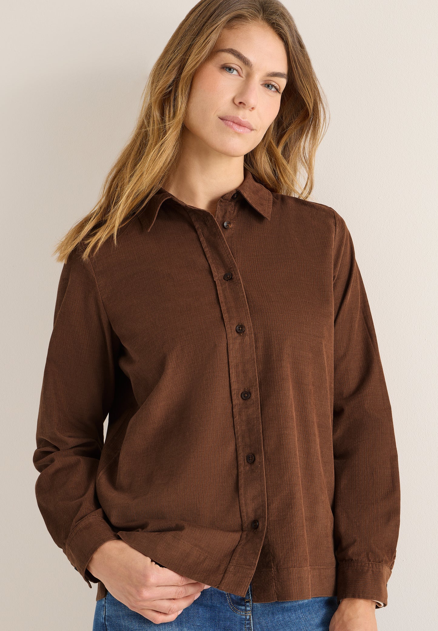 CECIL Cord Hemdbluse - Farbe: mocha caramel