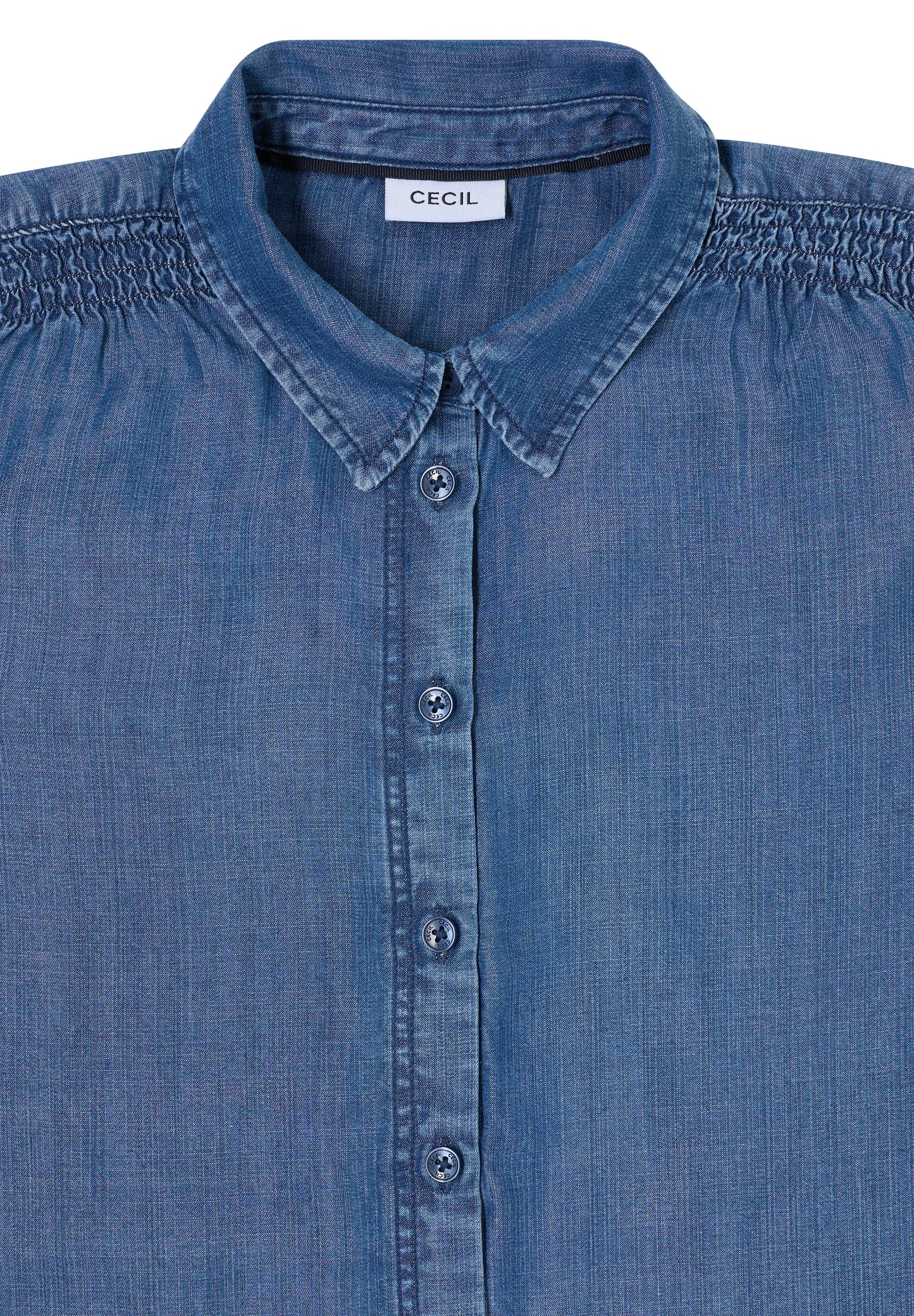 CECIL - Lyocellbluse mit Smockdetail - Farbe: mid blue wash