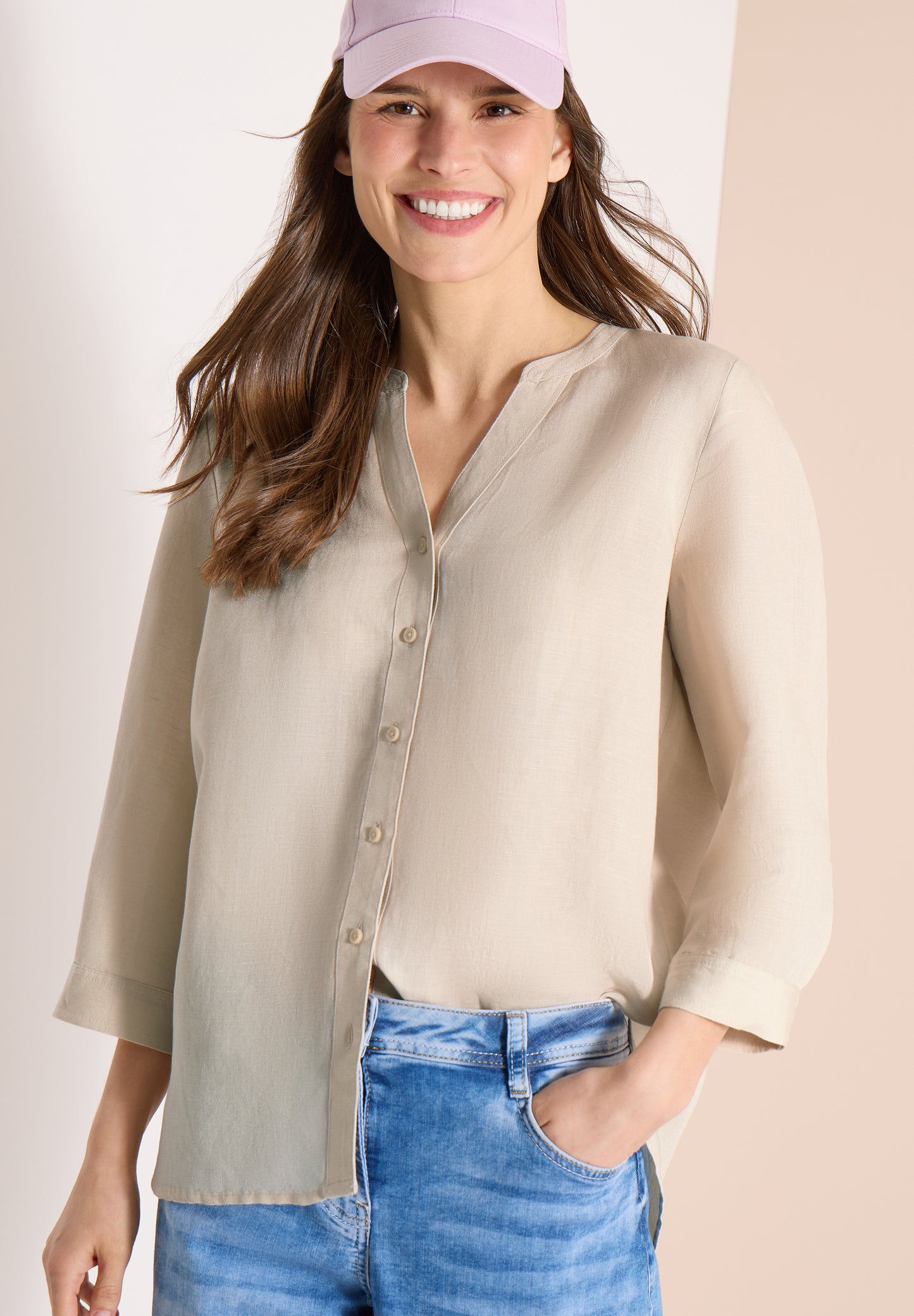 CECIL - 3/4-Arm Bluse aus Leinenmix - Farbe: macadamia beige