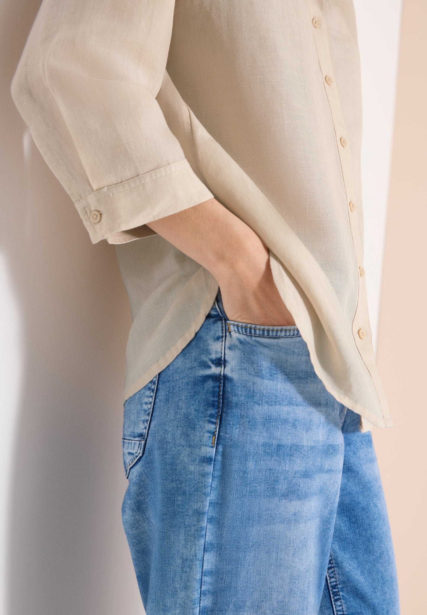 CECIL - 3/4-Arm Bluse aus Leinenmix - Farbe: macadamia beige