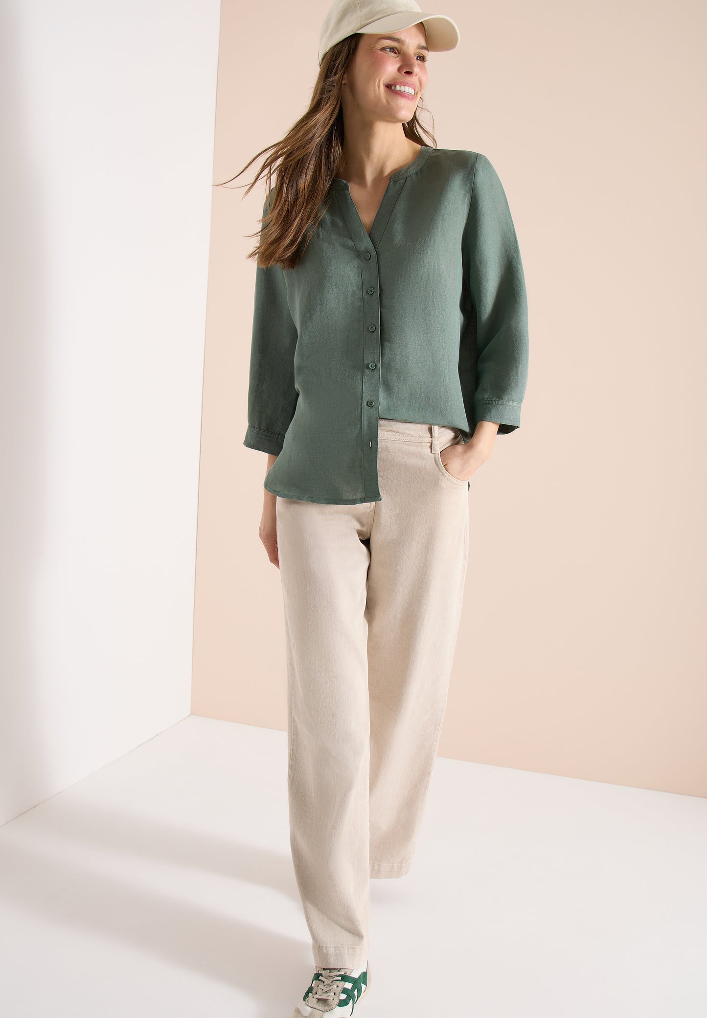 CECIL - 3/4-Arm Bluse aus Leinenmix - Farbe: just khaki