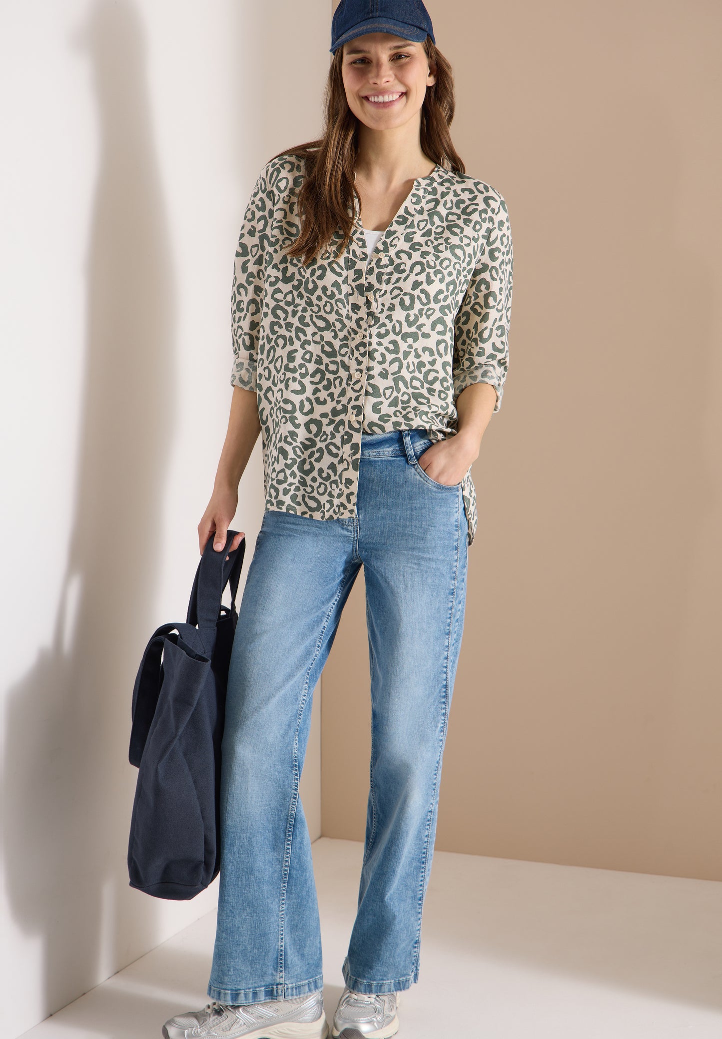 CECIL - Bluse mit Leo-Muster aus Leinenmix - Farbe: macadamia beige