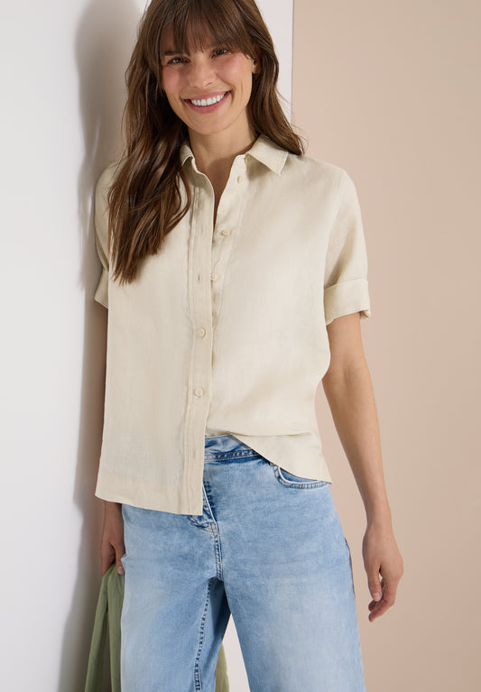 CECIL - Kurzarm Hemdbluse aus reinem Leinen - Farbe: macadamia beige