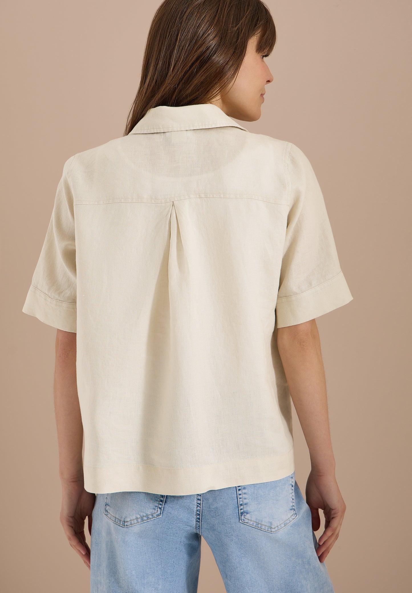 CECIL - Kurzarm Hemdbluse aus reinem Leinen - Farbe: macadamia beige