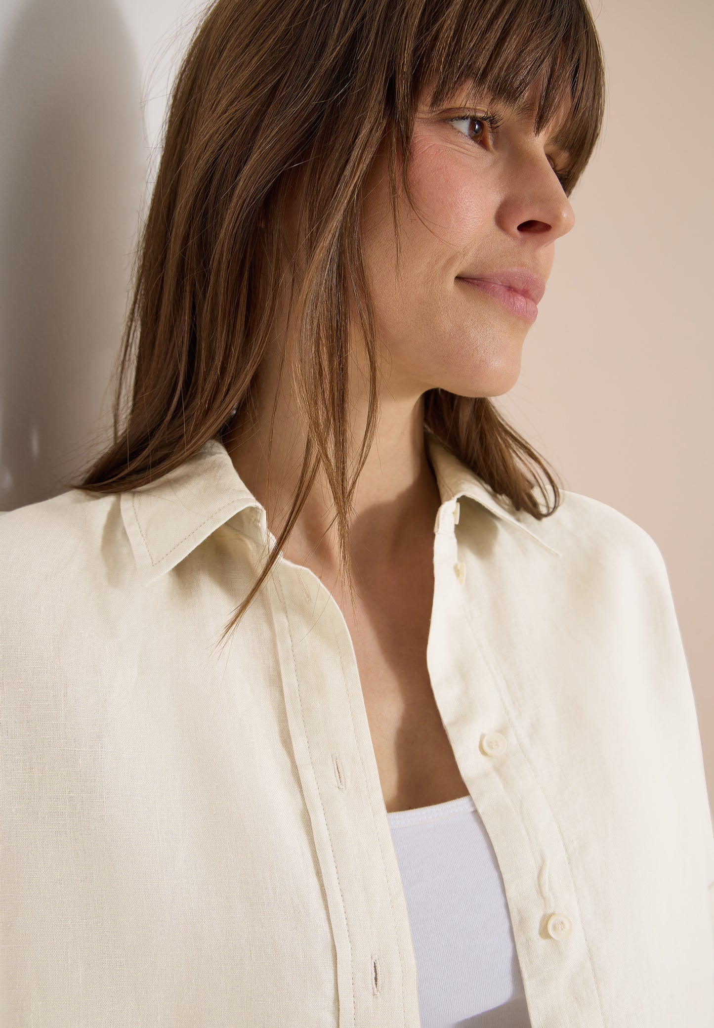 CECIL - Kurzarm Hemdbluse aus reinem Leinen - Farbe: macadamia beige