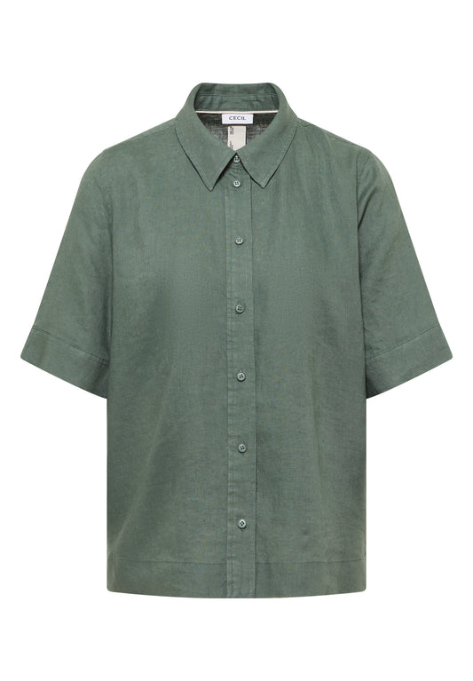 CECIL Kurzarm Hemdbluse Aus Leinen – just khaki | 346253
