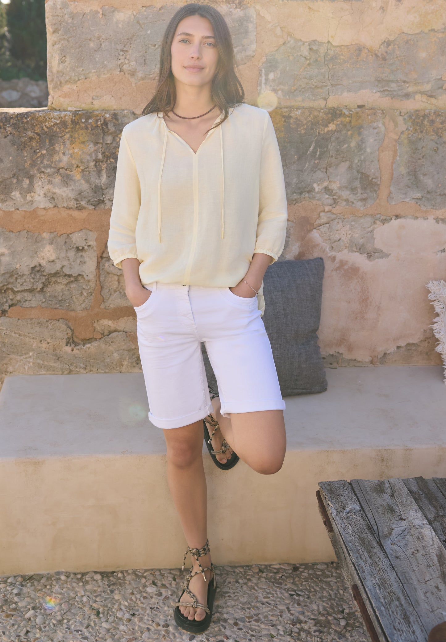 CECIL - Tunika mit Split Neck aus Leinenmix - Farbe: butter yellow