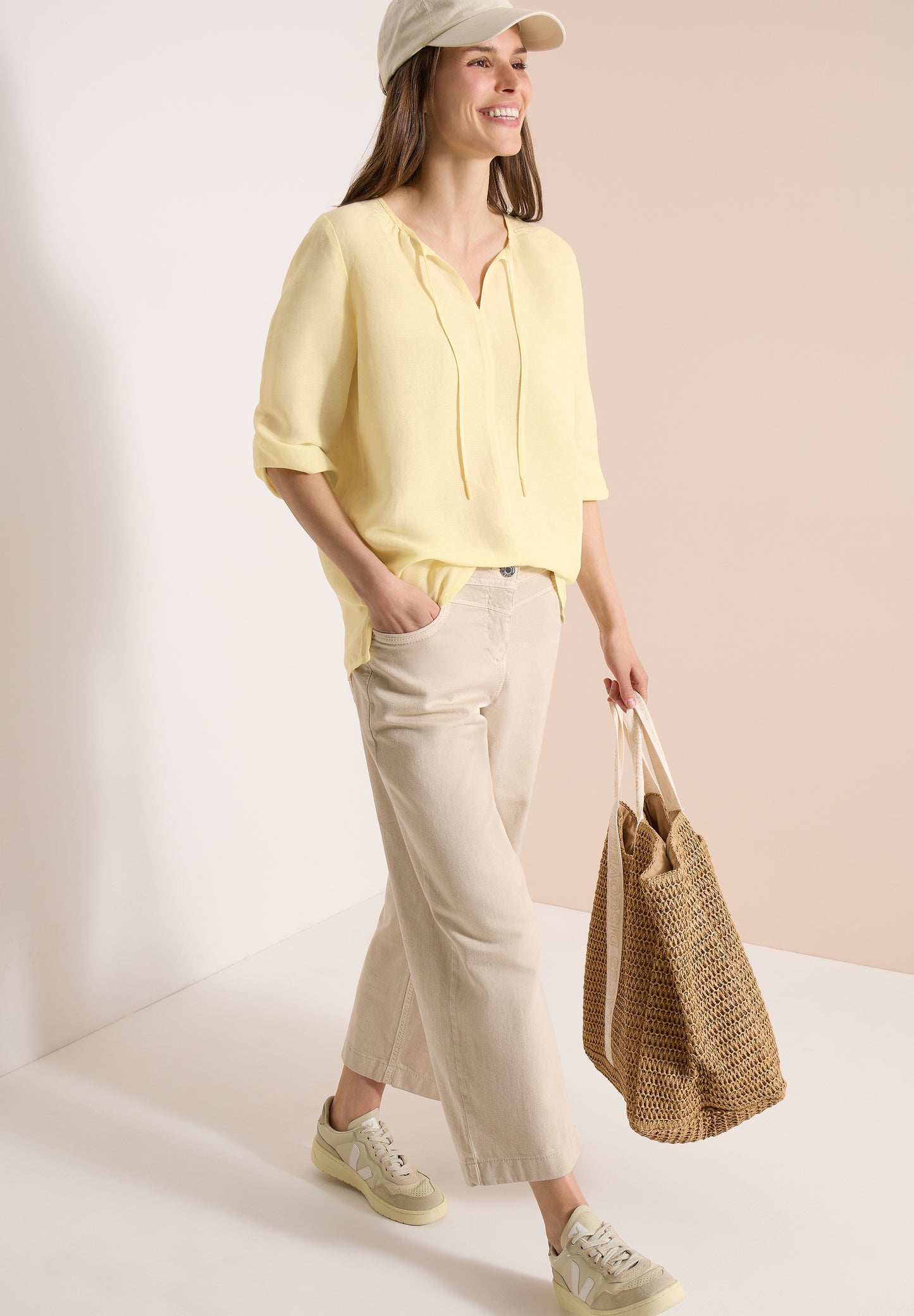 CECIL - Tunika mit Split Neck aus Leinenmix - Farbe: butter yellow