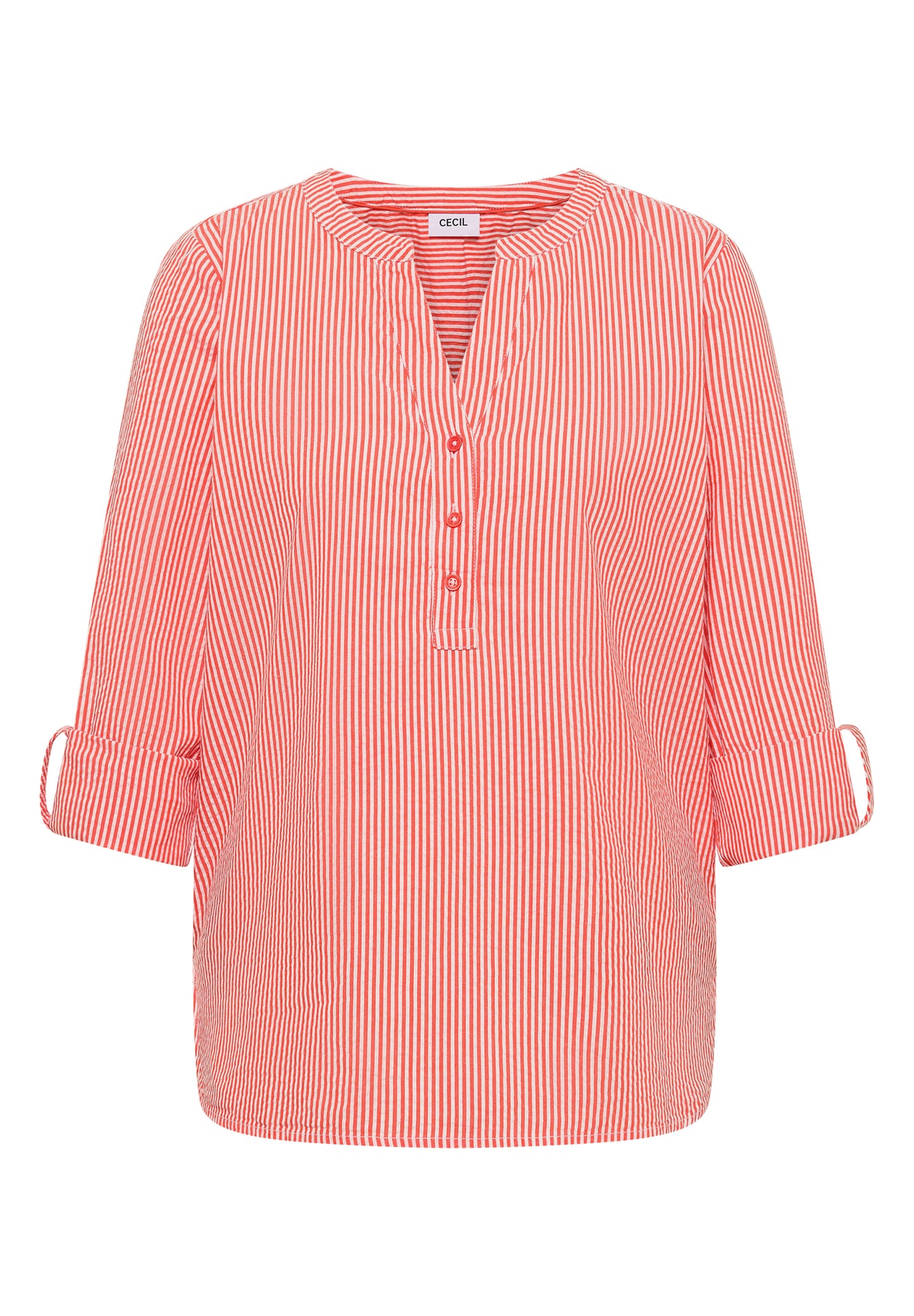 CECIL - Gestreifte Seersucker Bluse - Farbe: cherry tomato orange