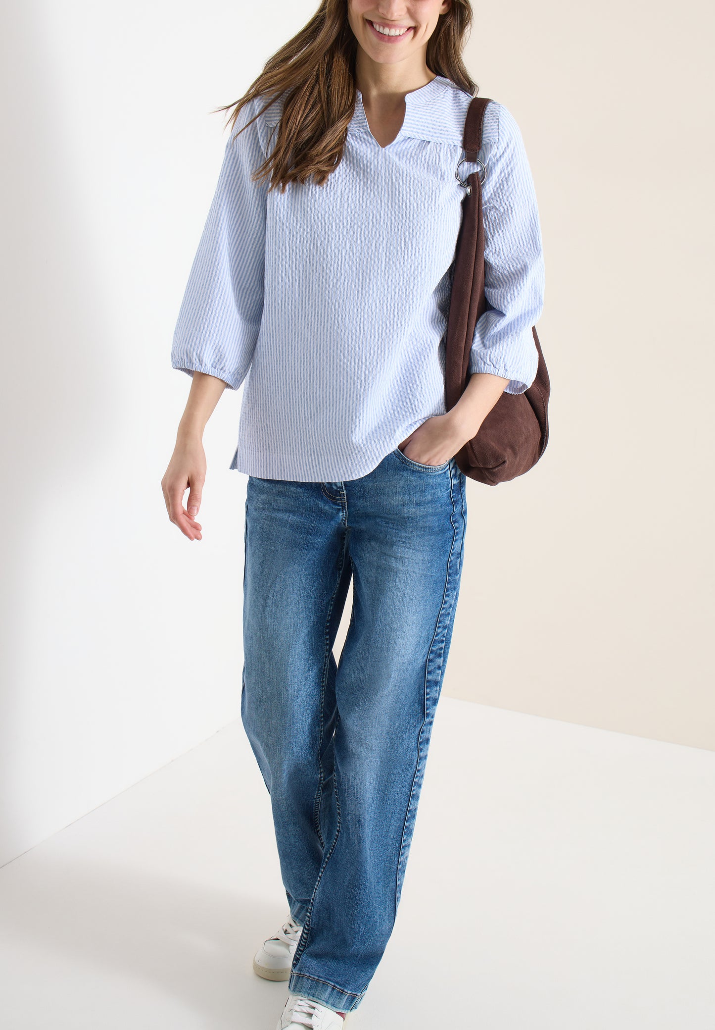 CECIL - 3/4-Arm Bluse in Seersucker Qualität - Farbe: blouse blue