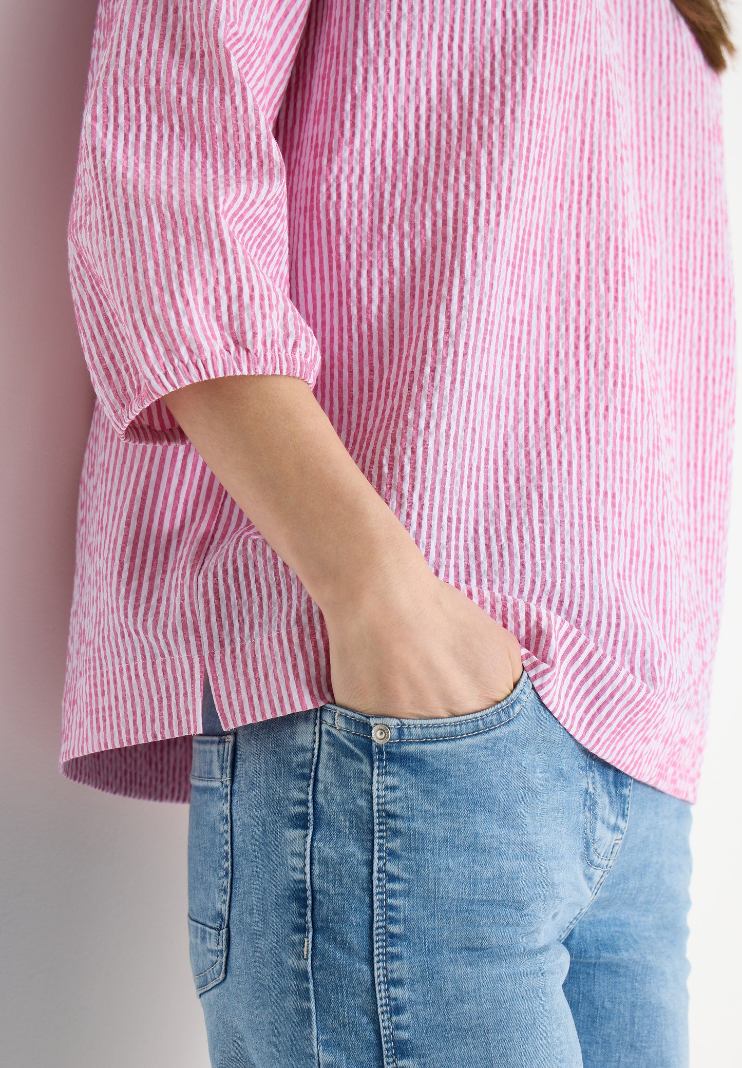 CECIL - 3/4-Arm Bluse in Seersucker Qualität - Farbe: beetroot pink