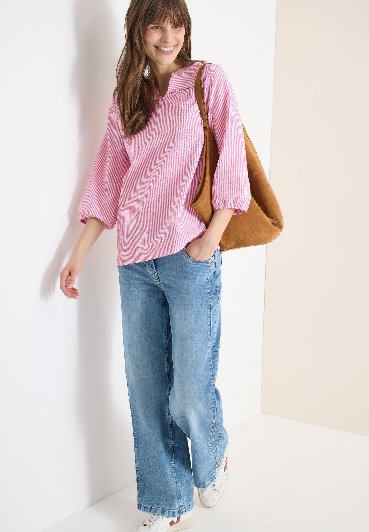 CECIL - 3/4-Arm Bluse in Seersucker Qualität - Farbe: beetroot pink