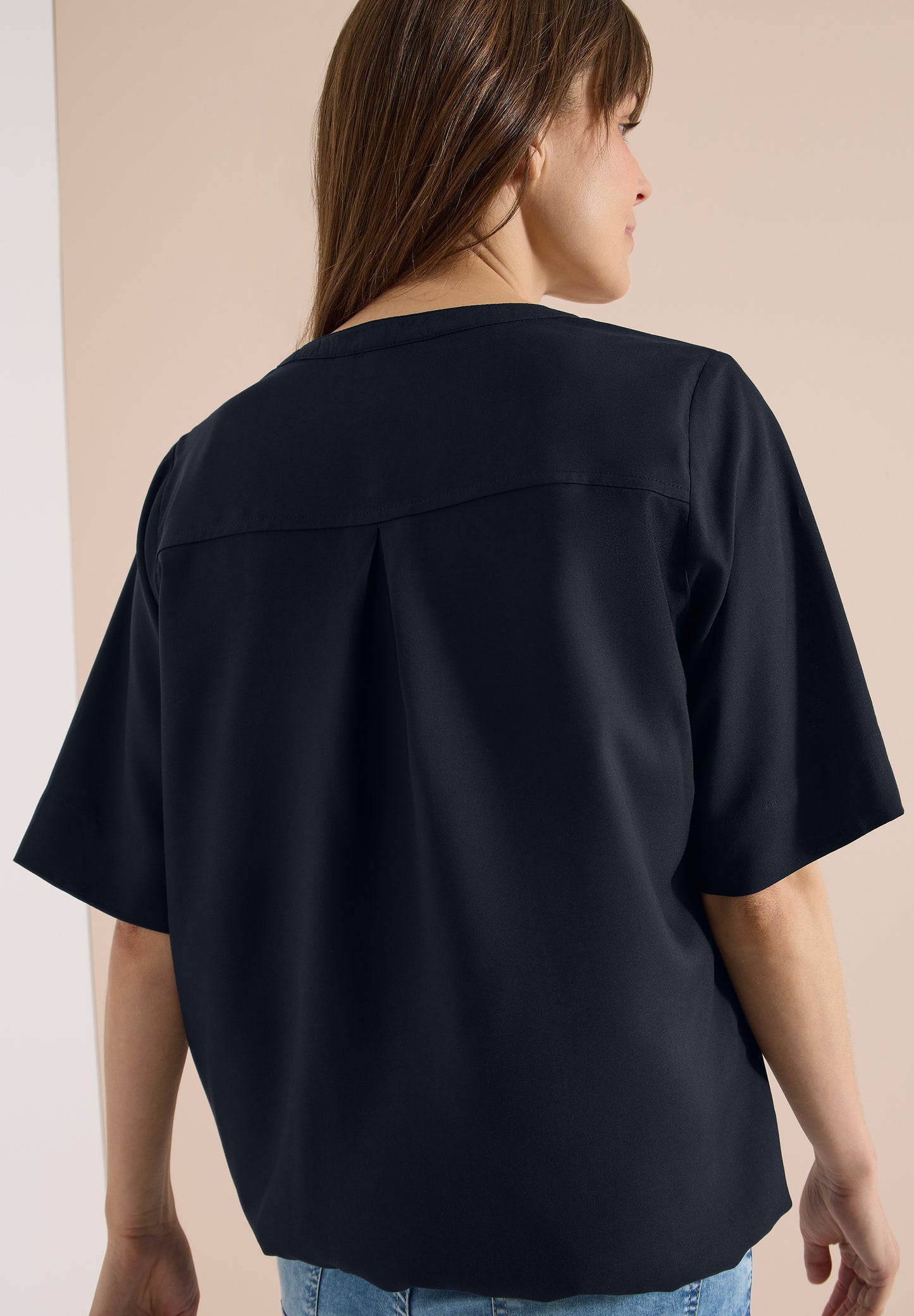 CECIL - Kurzarm Bluse mit Split Neck - Farbe: universal blue