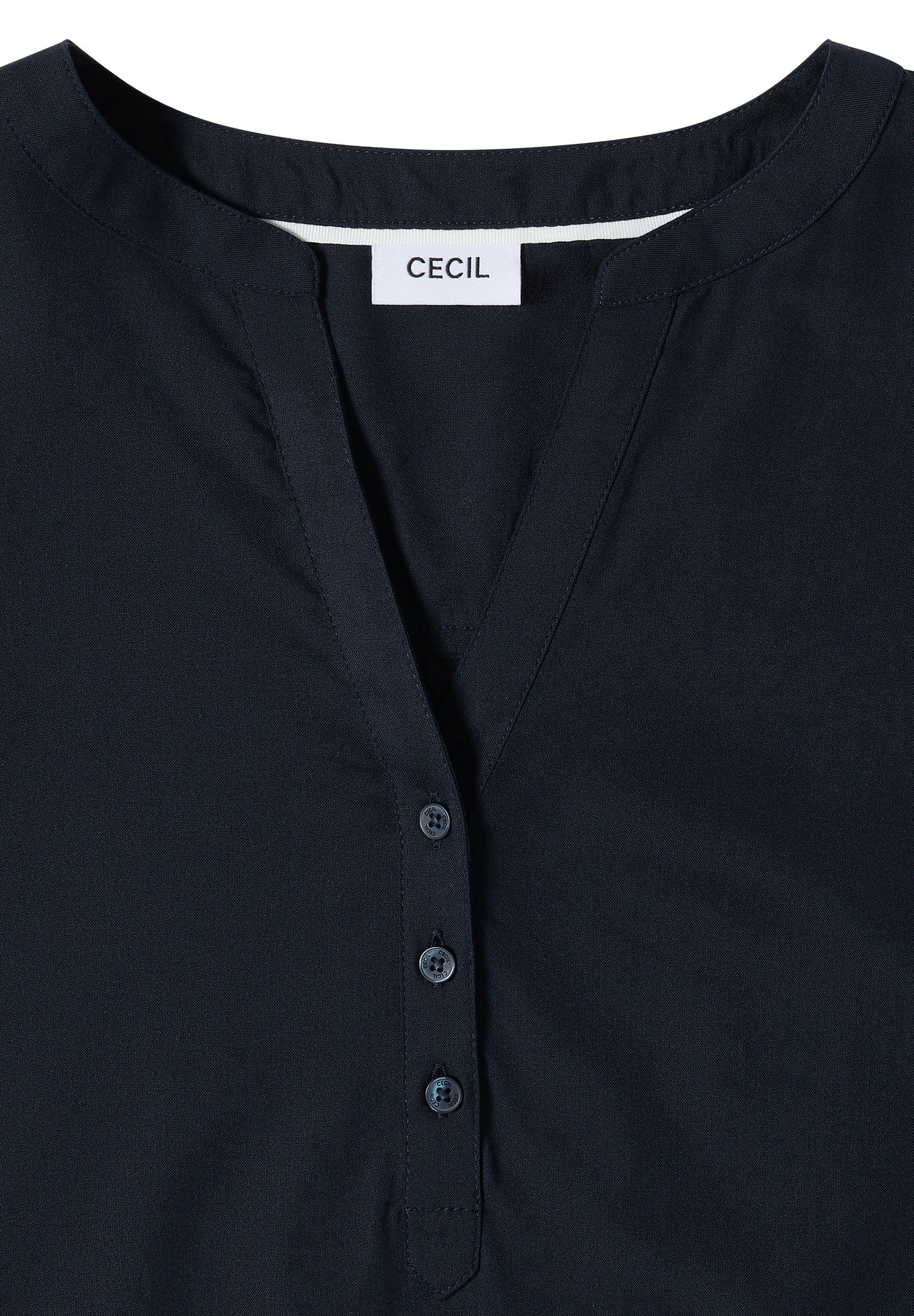 CECIL - Kurzarm Bluse mit Split Neck - Farbe: universal blue