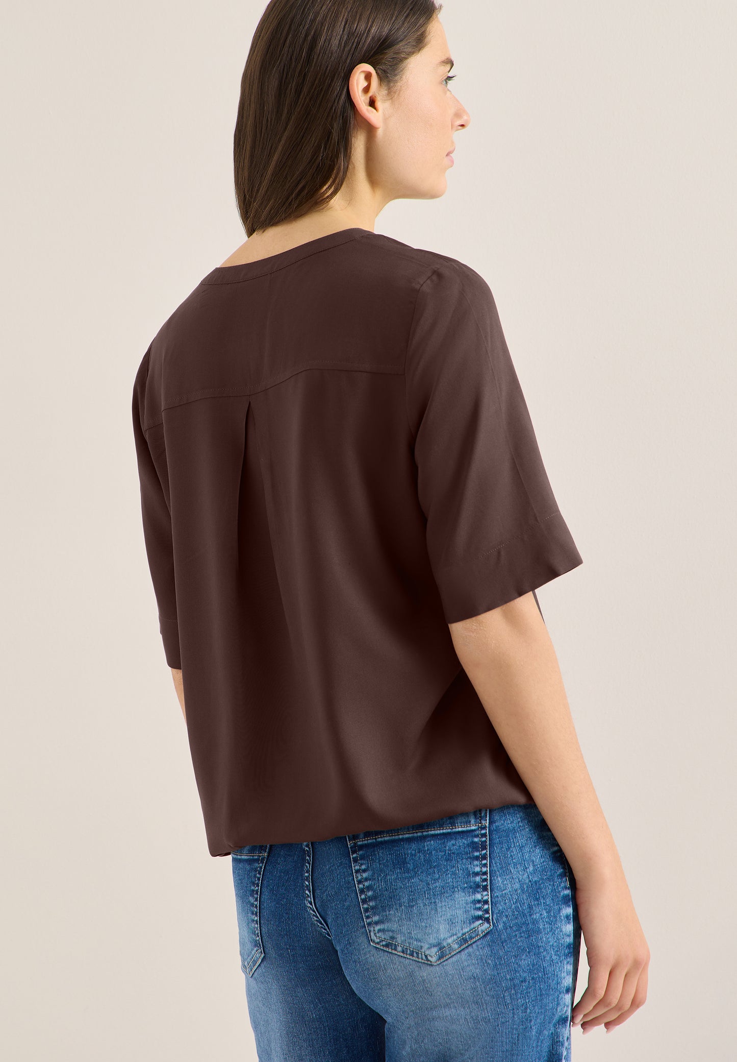 CECIL - Kurzarm Bluse mit Split Neck - Farbe: macchiato brown