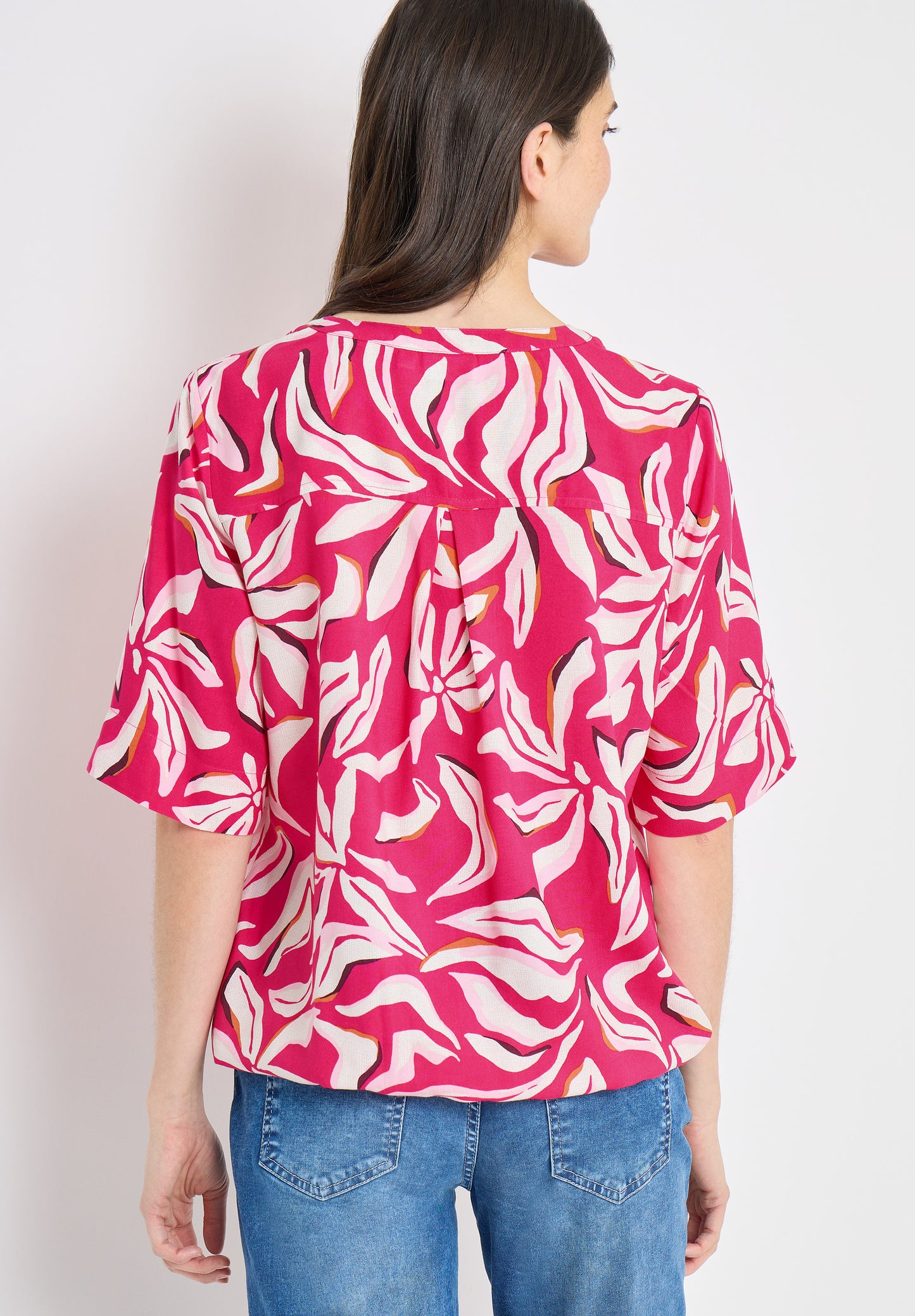 CECIL - Kurzarm Bluse mit floralem Muster - Farbe: beetroot pink