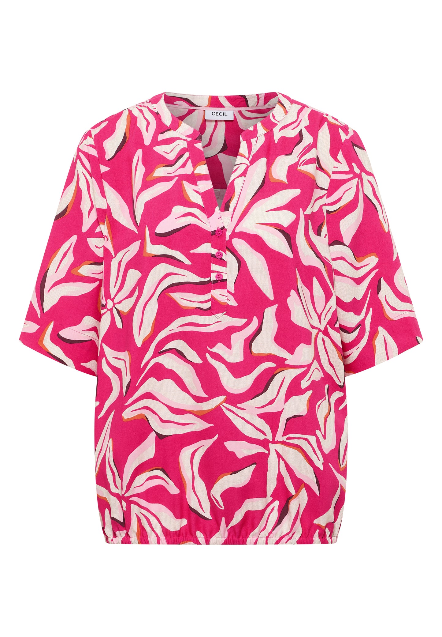 CECIL - Kurzarm Bluse mit floralem Muster - Farbe: beetroot pink