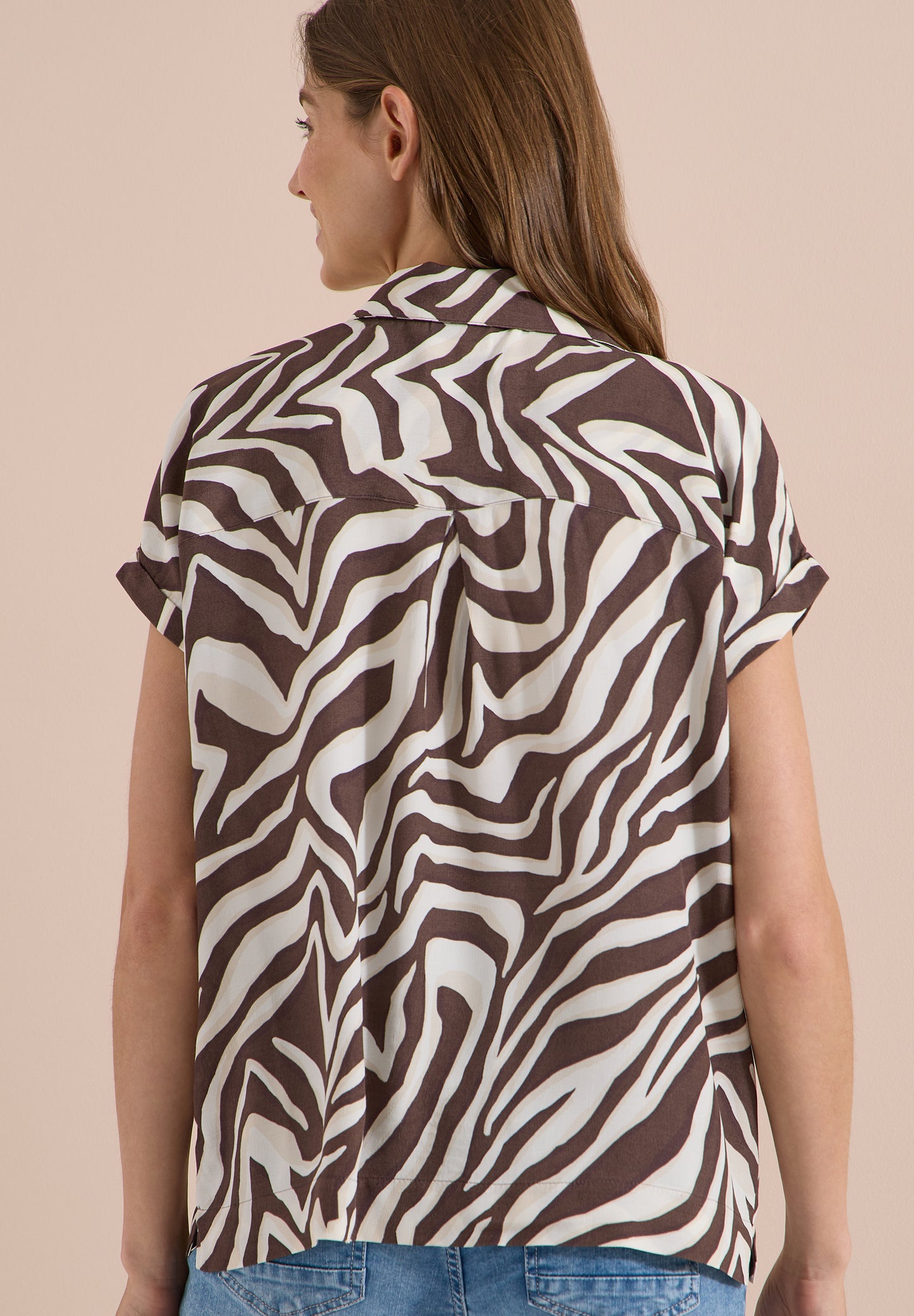 CECIL - Kurzarm Hemdbluse mit Zebra-Print - Farbe: brown cacao