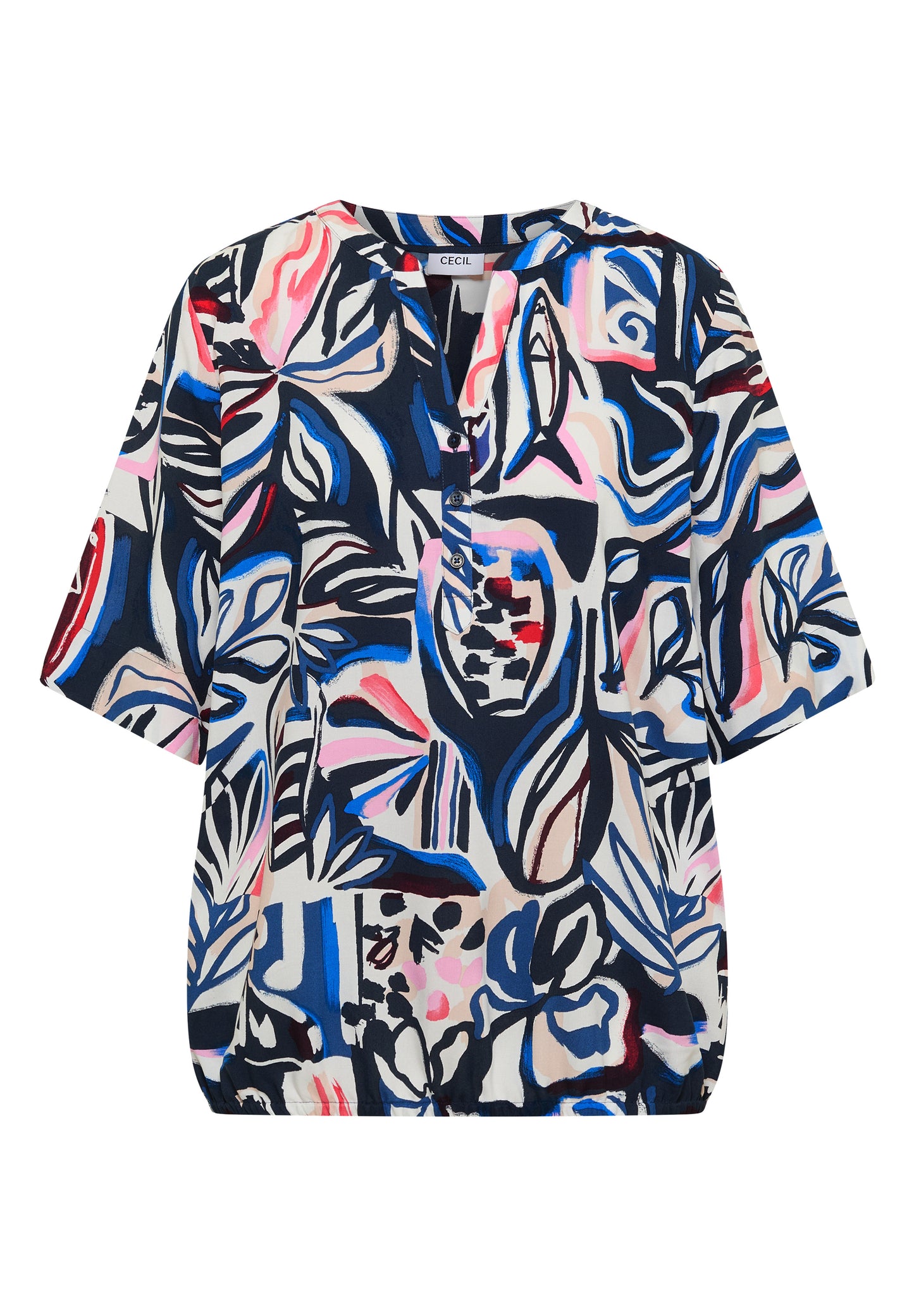 CECIL - Kurzarm Bluse mit Multicolor Print - Farbe: universal blue