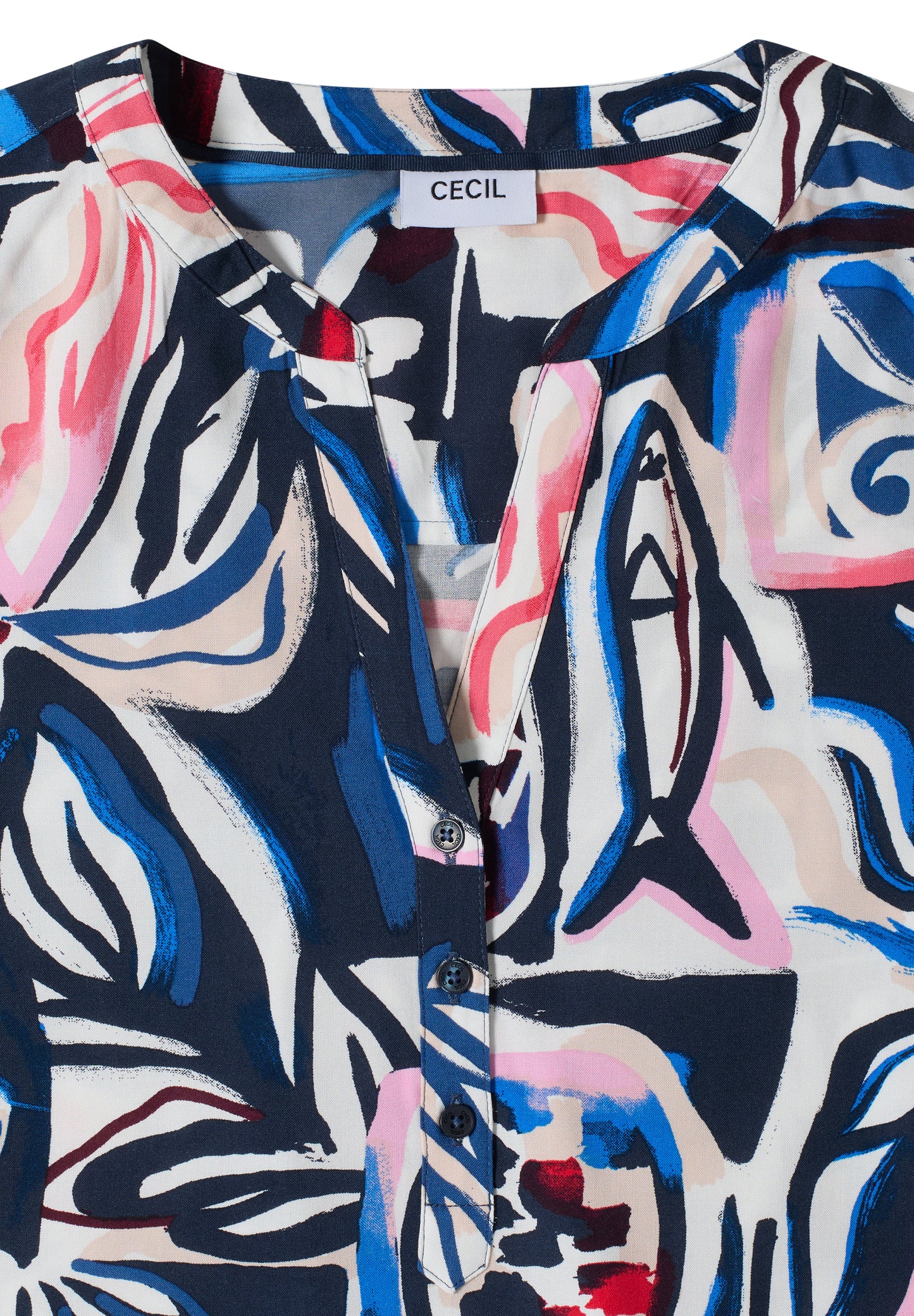 CECIL - Kurzarm Bluse mit Multicolor Print - Farbe: universal blue