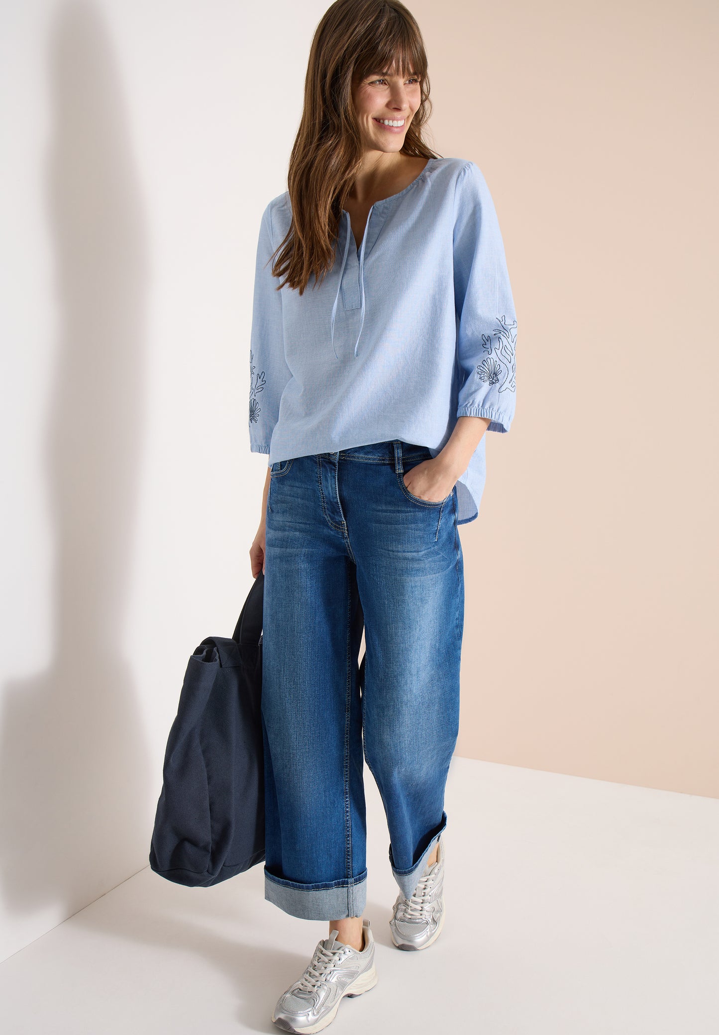CECIL - 3/4-Arm Bluse mit Stickerei - Farbe: blouse blue