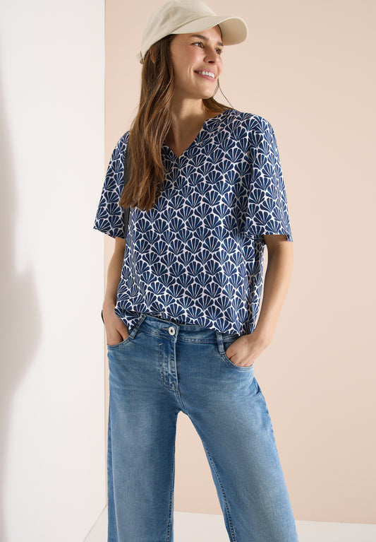 CECIL - Kurzarm Bluse mit Muschelprint - Farbe: universal blue