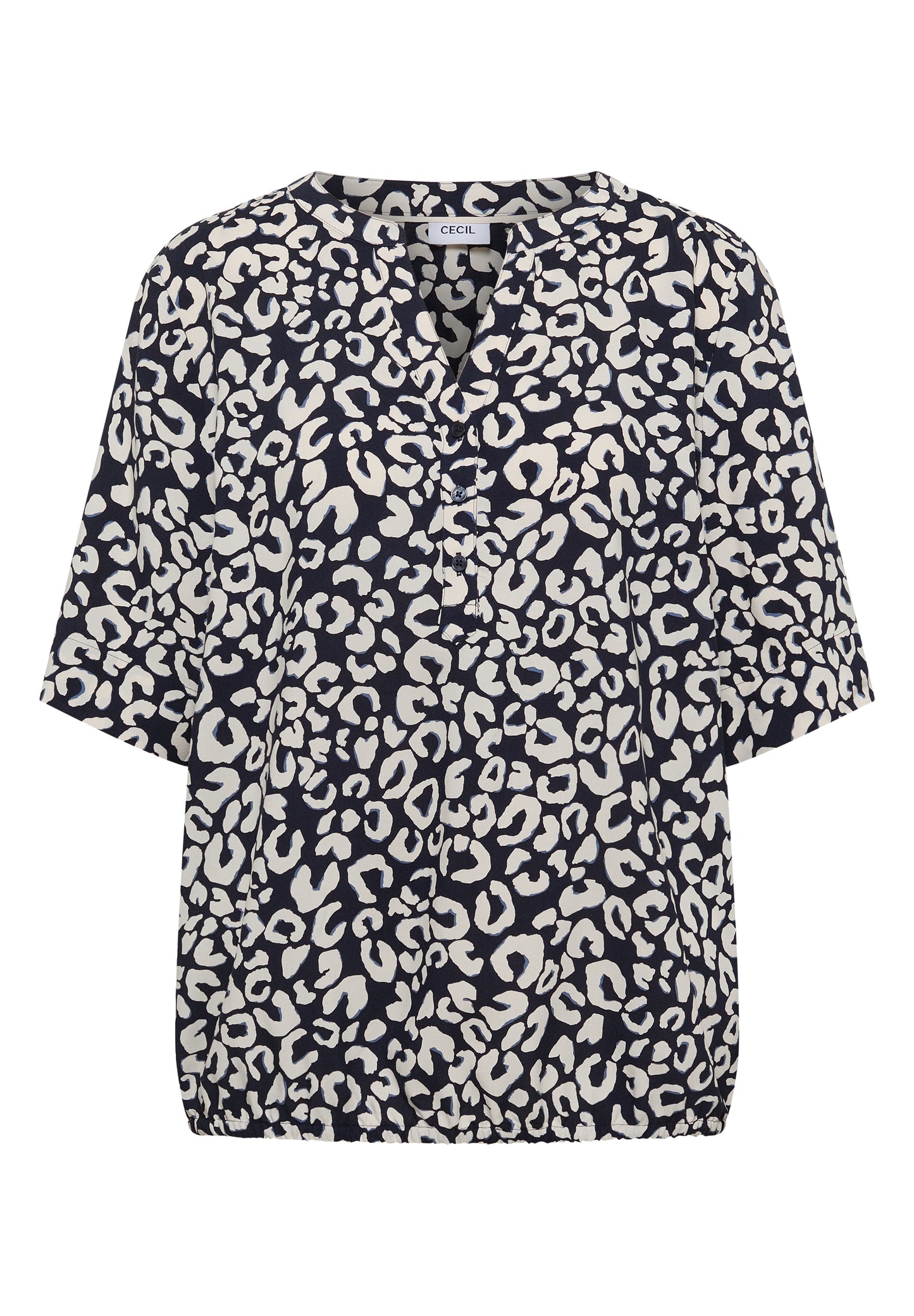 CECIL - Bluse mit Split Neck und mit Leo-Muster - Farbe: urban dark blue