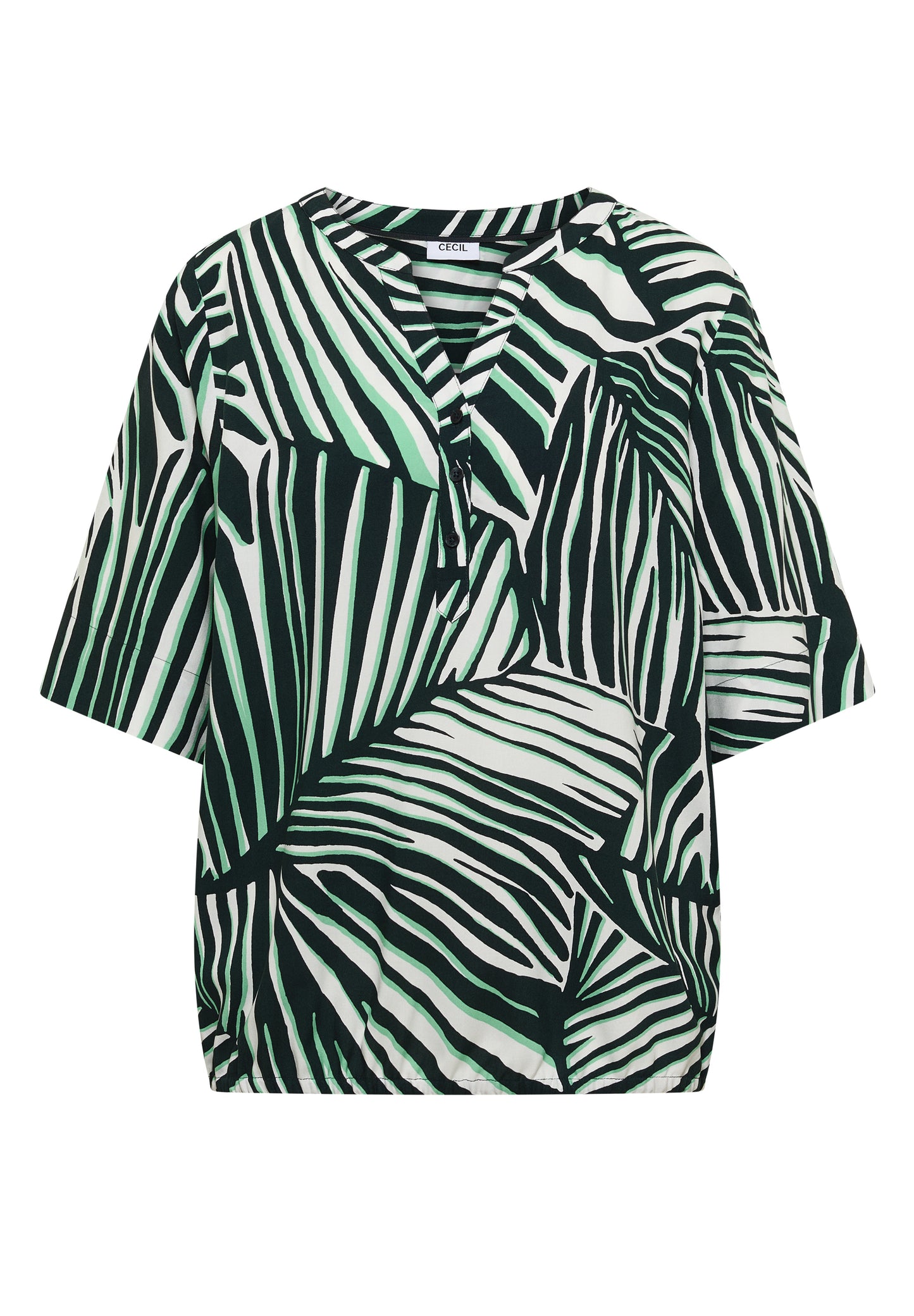 CECIL - Kurzarm Bluse mit Split Neck und Print - Farbe: palm breeze green