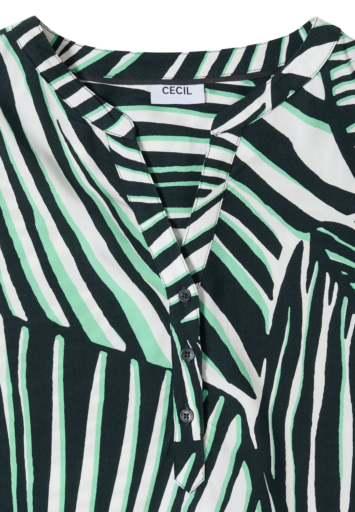 CECIL - Kurzarm Bluse mit Split Neck und Print - Farbe: palm breeze green