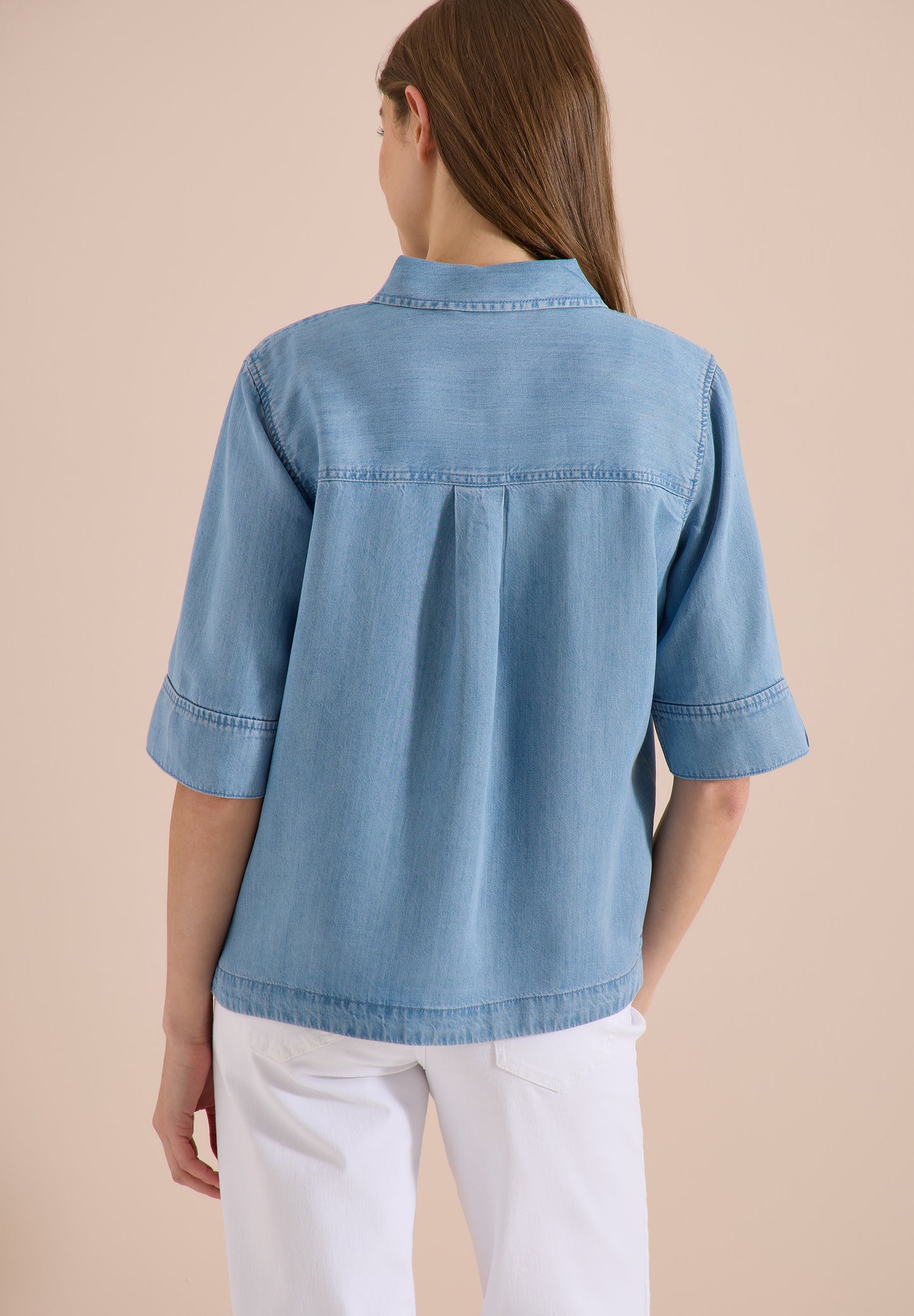 CECIL - Kurzarm Hemdbluse im Denim-Look - Farbe: light blue wash