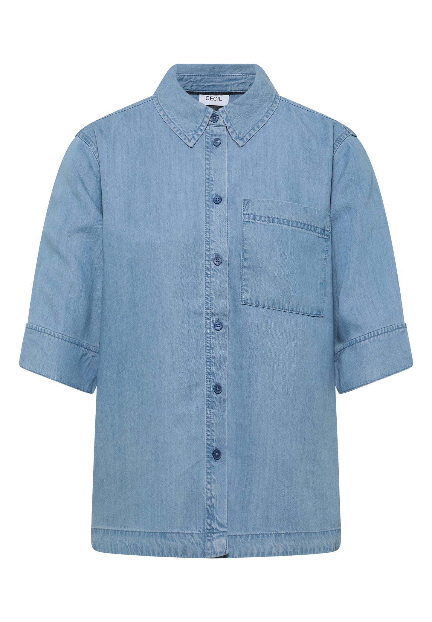 CECIL - Kurzarm Hemdbluse im Denim-Look - Farbe: light blue wash