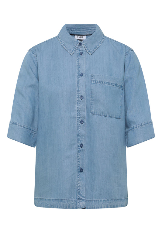 CECIL - Kurzarm Hemdbluse im Denim-Look - Farbe: light blue wash