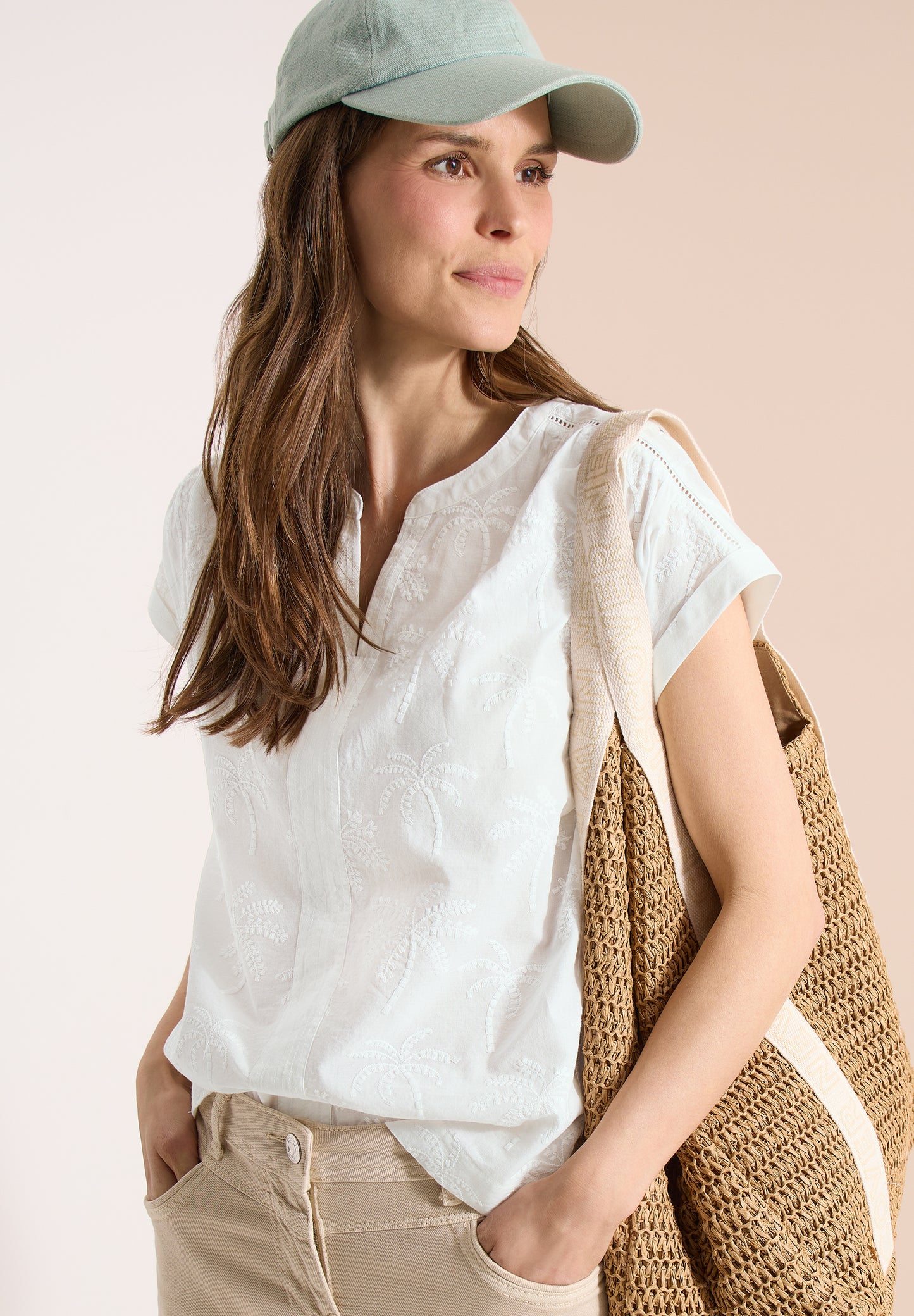 CECIL - Dropped Shoulder Bluse mit Embroidery - Farbe: vanilla white