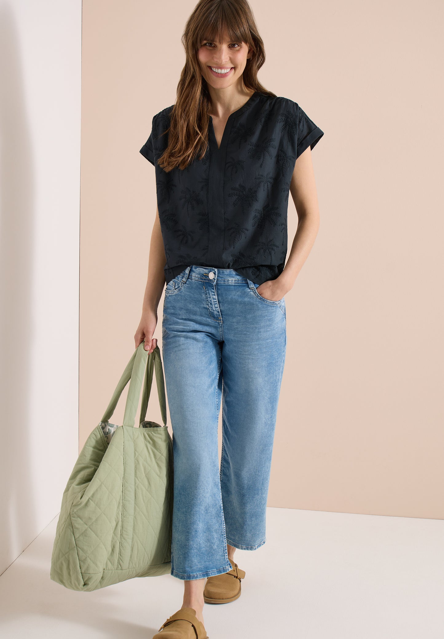 CECIL - Dropped Shoulder Bluse mit Embroidery - Farbe: palm breeze green