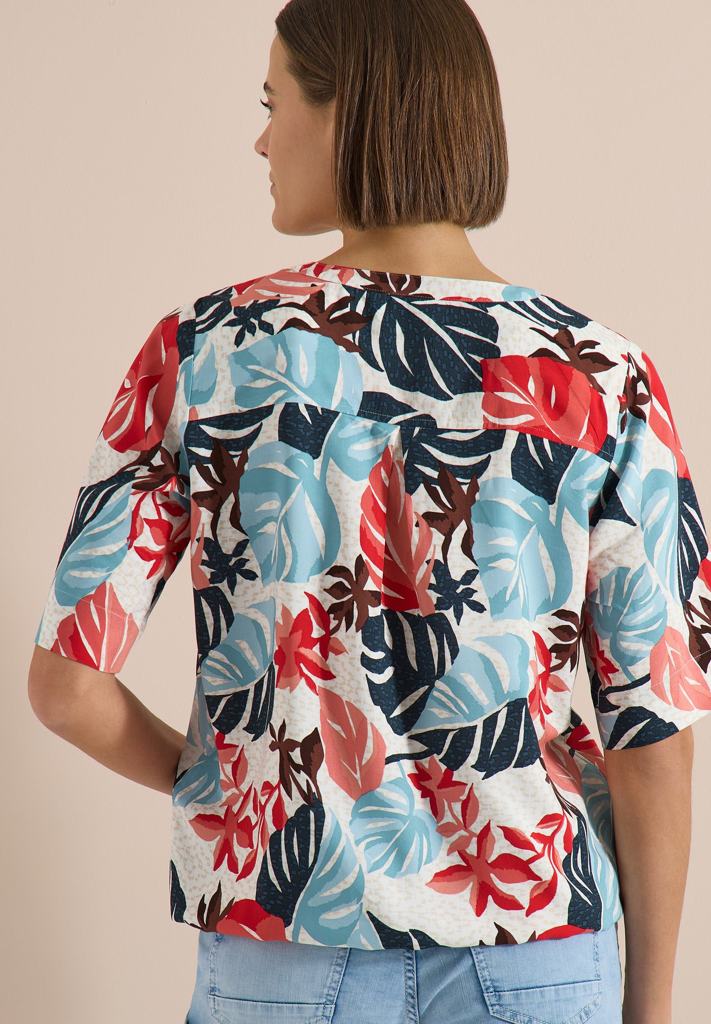 CECIL - Kurzarm Bluse mit Split Neck - Farbe: light alabaster white