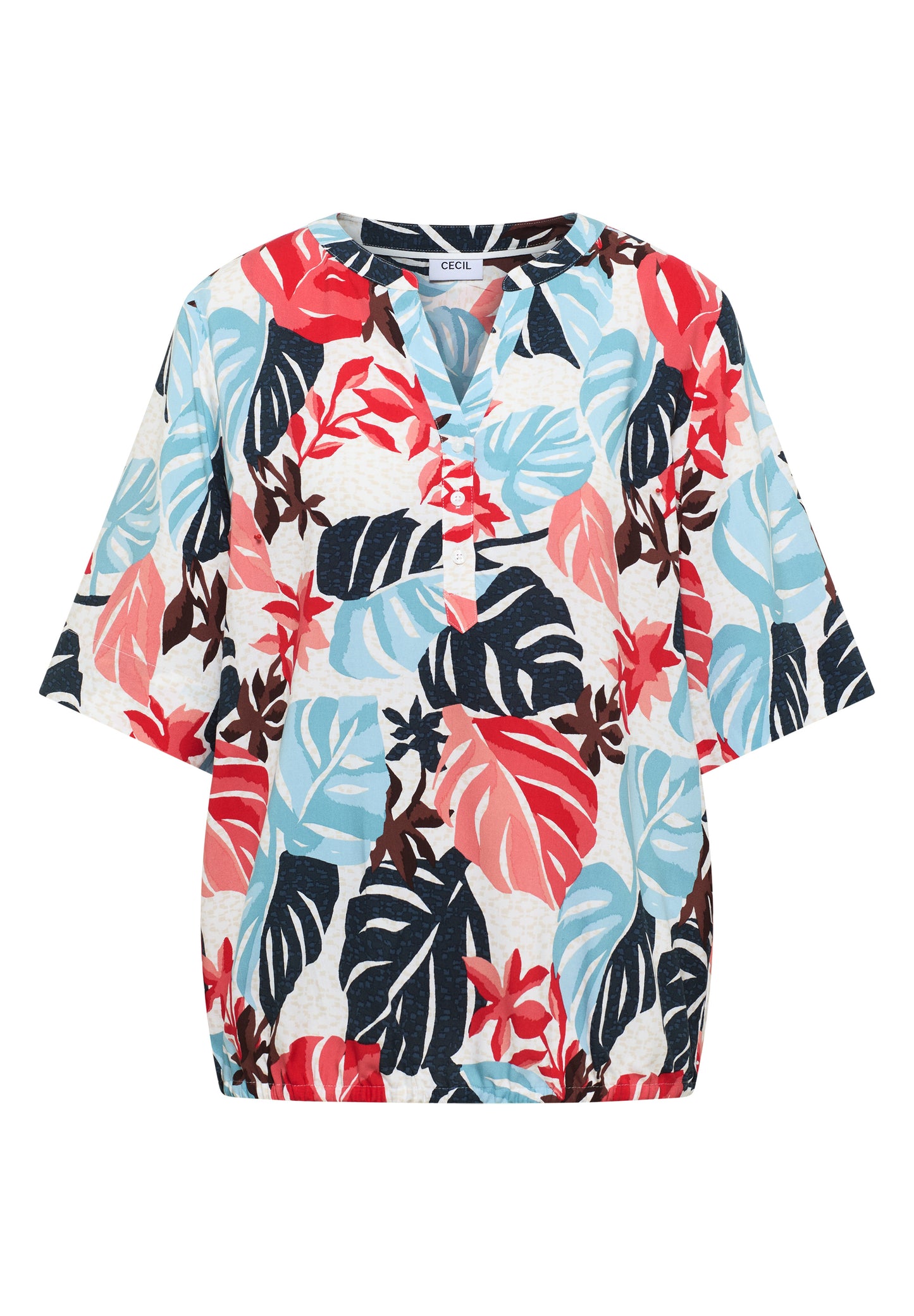 CECIL - Kurzarm Bluse mit Split Neck - Farbe: light alabaster white