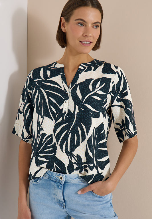 CECIL - Kurzarm Bluse mit Split Neck - Farbe: palm breeze green