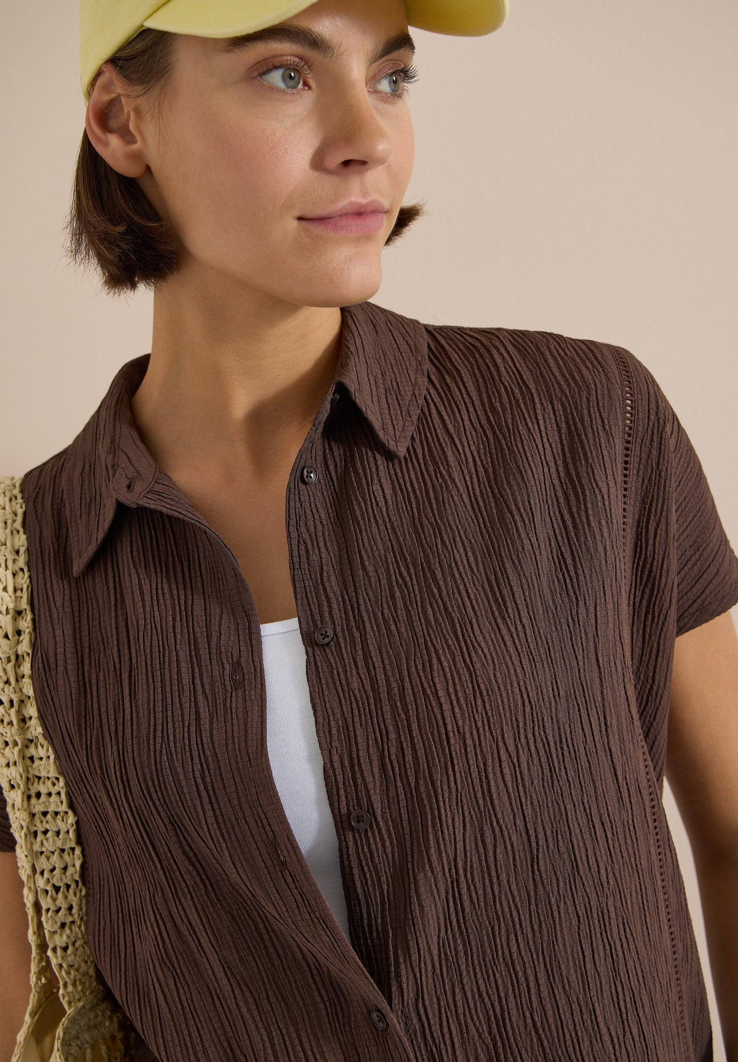 CECIL - Dropped Shoulder Hemdbluse in Unifarbe - Farbe: brown cacao