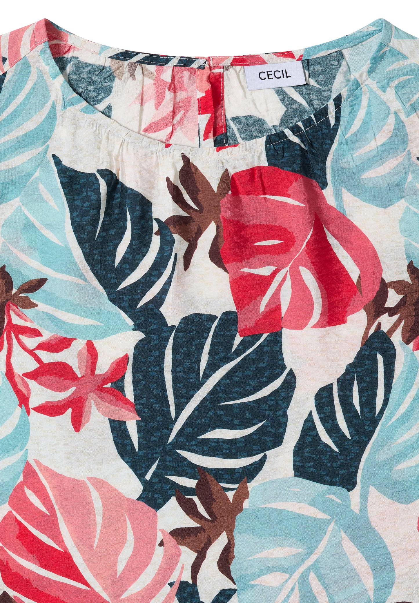 CECIL - Blusentop mit Rundhals und Blätterprint - Farbe: light alabaster white