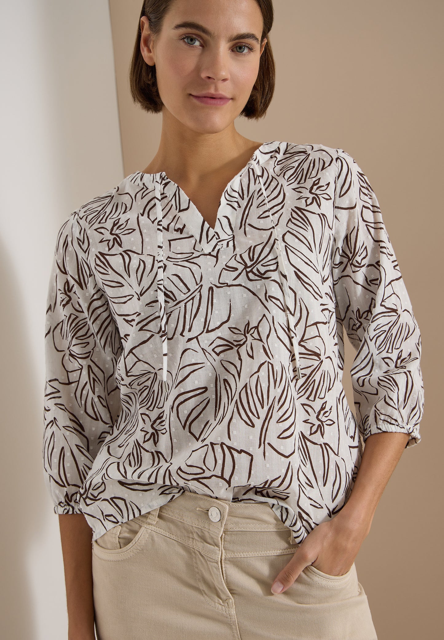 CECIL - 3/4-Arm Tunika mit BlÃ¤tterprint - Farbe: light alabaster white