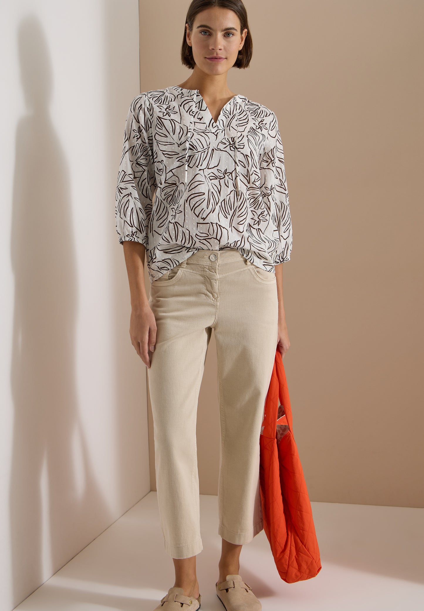 CECIL - 3/4-Arm Tunika mit BlÃ¤tterprint - Farbe: light alabaster white